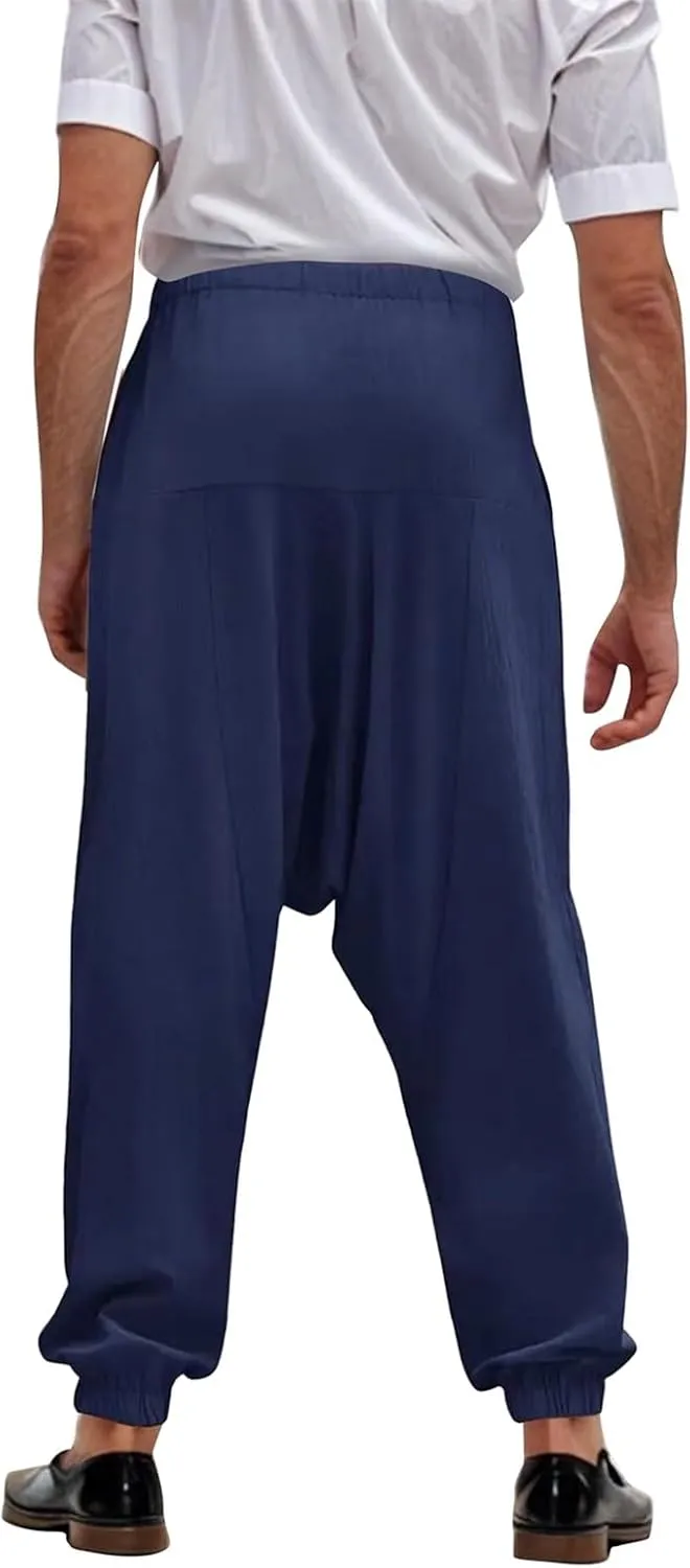 Mens Hippie Harem Pants Casual Elastic Drawstring Japanese Pants Basics Baggy Yoga Drop Crotch Trouser