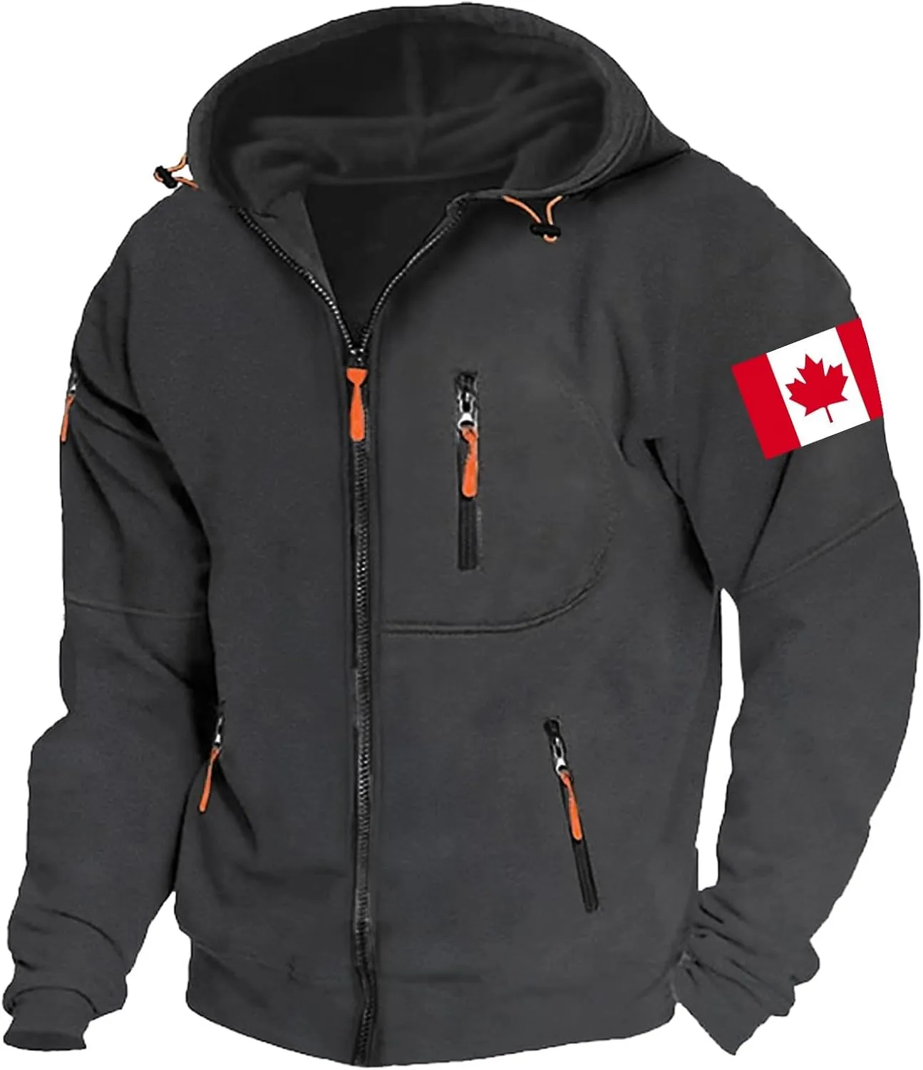 Men's Hoodies Full Zip Canada Jacket Vintage Workout Running Active Hoodies with Pockets Military Tactical Sweatshirt