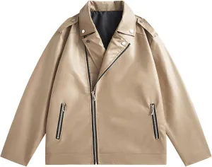 Mens Leather Jacket Turn Down Collar Jacket Waterproof Motorcycle Jacket Casual Faux Leather Jacket Warm Winter Coats