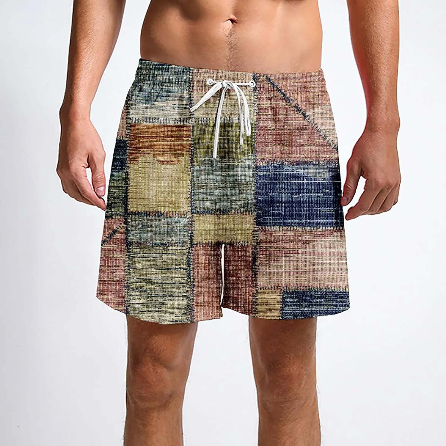 Men's Linen Cotton Gingham Bermuda Shorts Lightweight Summer Plaid Yoga Beach Wear Big and Tall Casual Workout Short