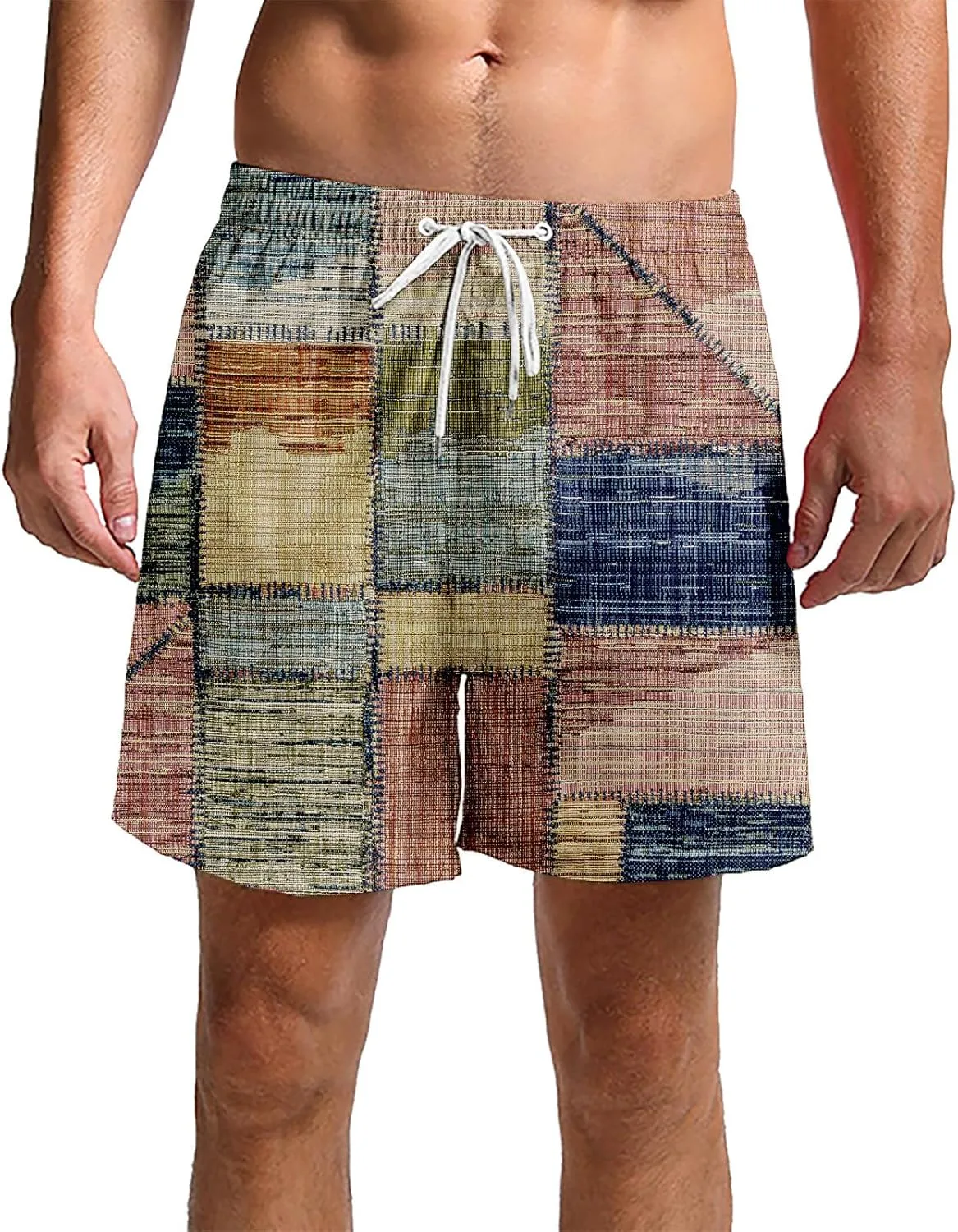 Men's Linen Cotton Gingham Bermuda Shorts Lightweight Summer Plaid Yoga Beach Wear Big and Tall Casual Workout Short