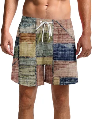 Men's Linen Cotton Gingham Bermuda Shorts Lightweight Summer Plaid Yoga Beach Wear Big and Tall Casual Workout Short
