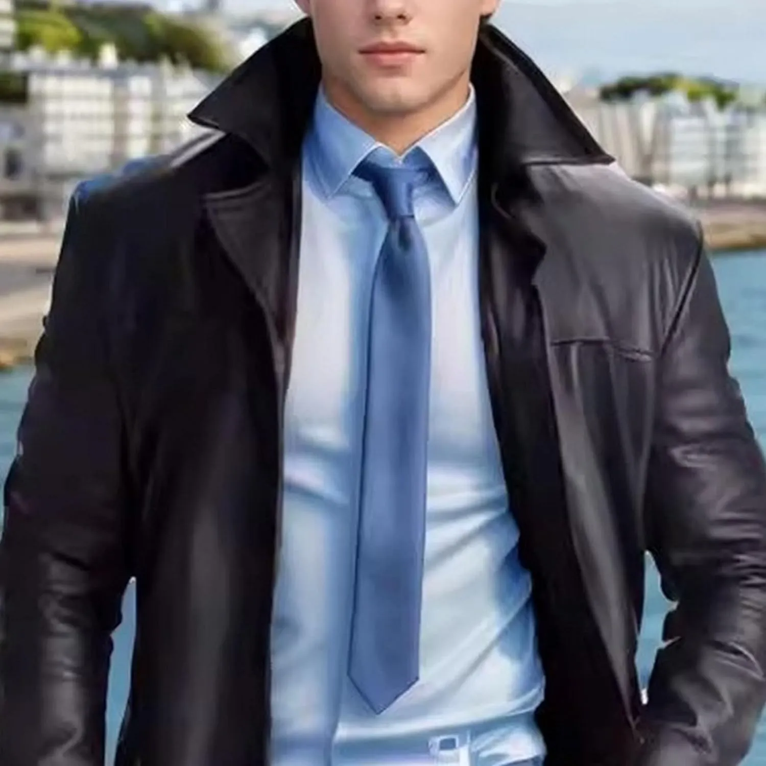 Mens Long Leather Trench Coat Full Length Motorcycle Leather Jakcet Fashion Slim Fit Punk Jacket Overcoat
