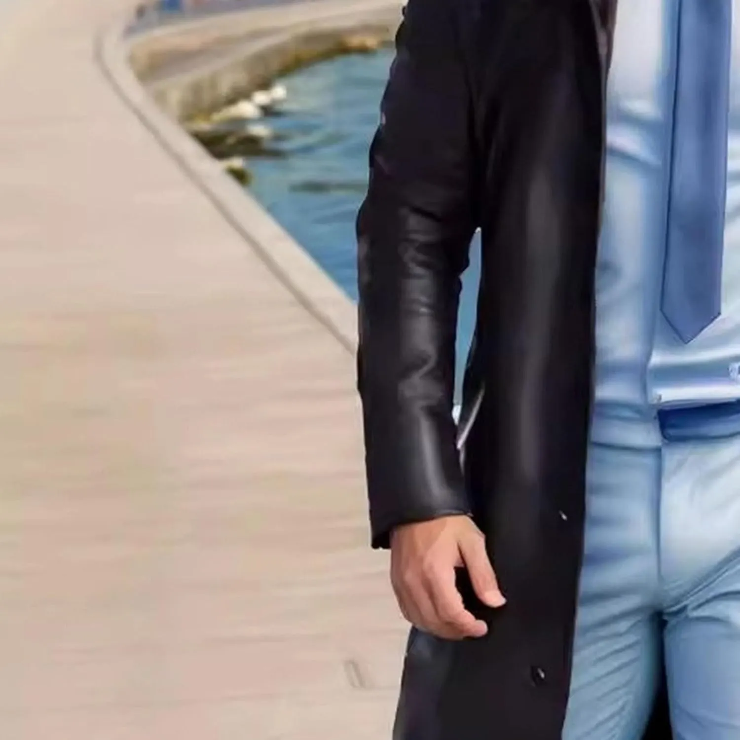 Mens Long Leather Trench Coat Full Length Motorcycle Leather Jakcet Fashion Slim Fit Punk Jacket Overcoat