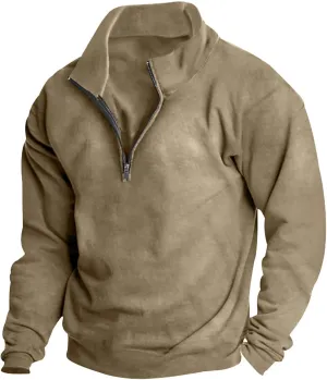 Men's Long Sleeve Half Zip Pullover Sweatshirt Casual Solid Vintage Golf Shirts Fleece Lined Fall Winter Outfits