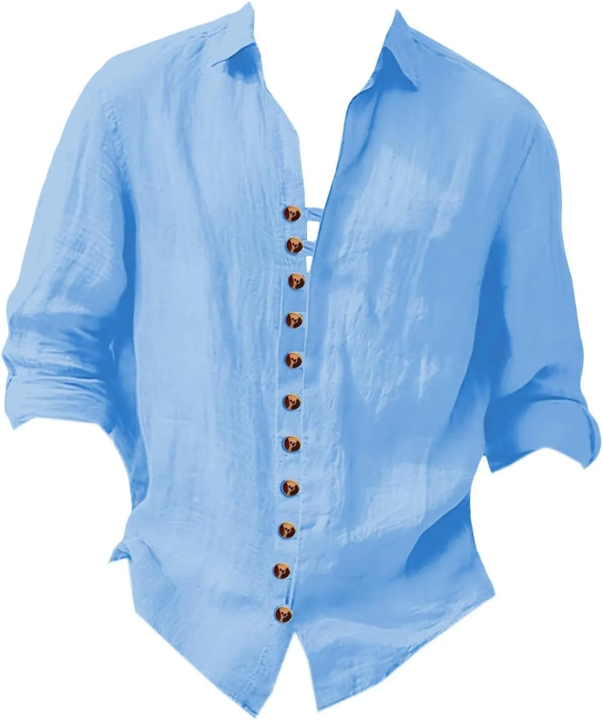 Men's Long Sleeve Lapel Oxford Dress Shirts Button Down Lightweight T-Shirts Casual Summer Beach Hawaiian Tees