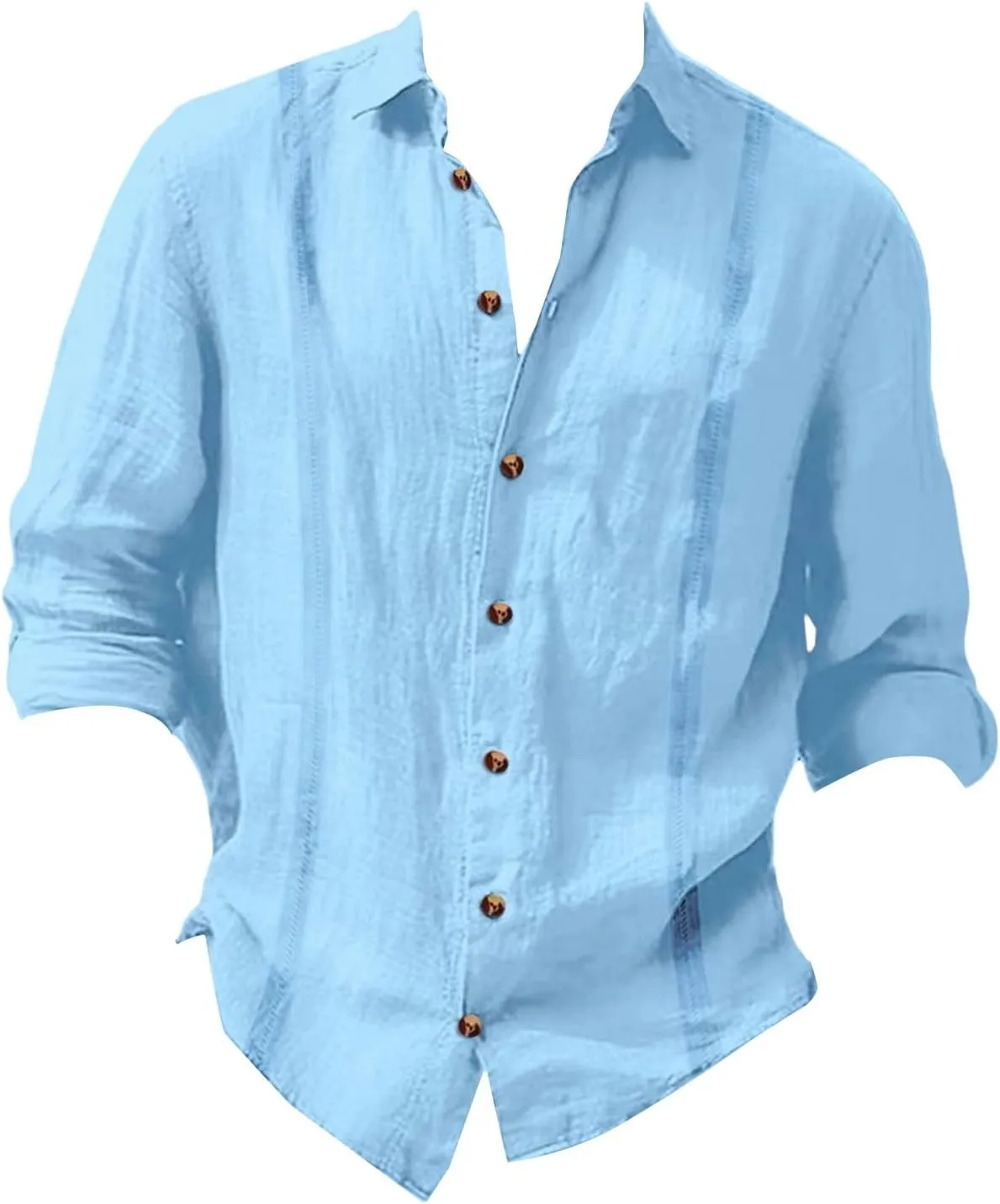 Men's Long Sleeve Lapel Oxford Dress Shirts Button Down Lightweight T-Shirts Casual Summer Beach Hawaiian Tees