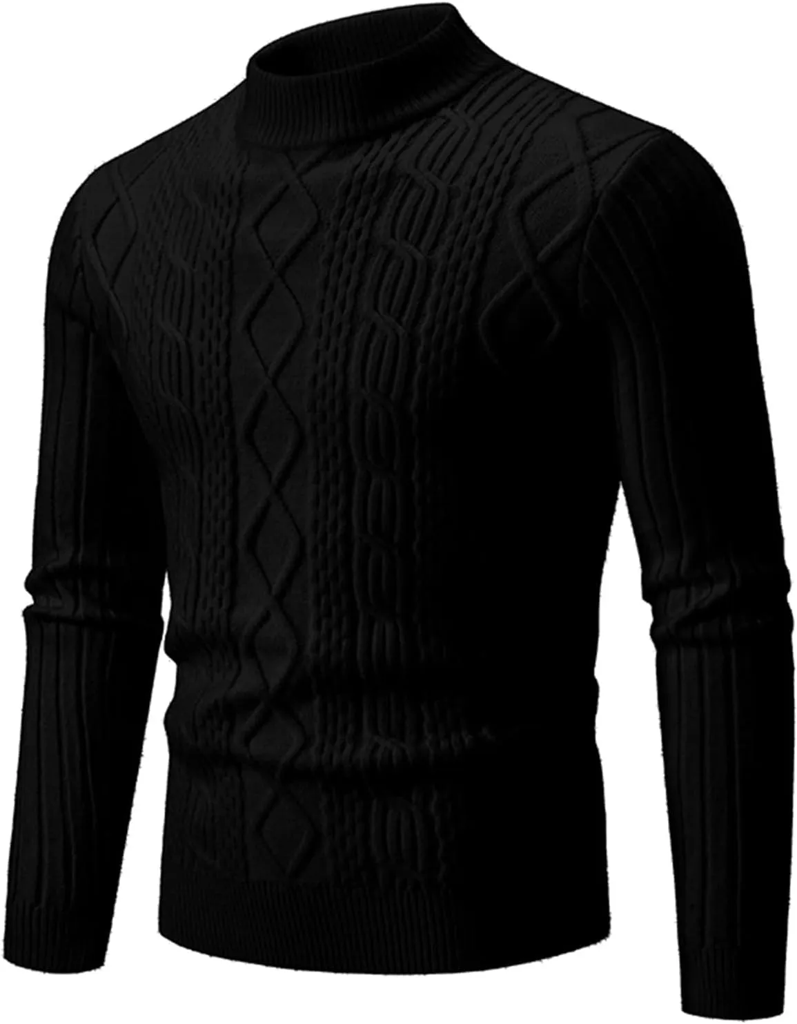Mens Mock Turtleneck Vintage Knitwear Long Sleeve Crew Neck Ribbed Pullover Sweaters Texture Trendy Elastic Sweater
