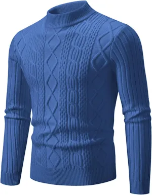 Mens Mock Turtleneck Vintage Knitwear Long Sleeve Crew Neck Ribbed Pullover Sweaters Texture Trendy Elastic Sweater