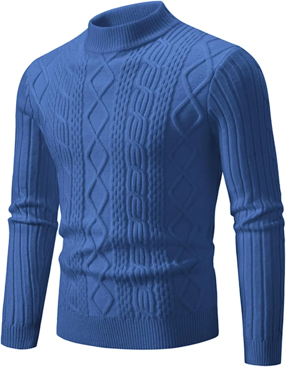 Mens Mock Turtleneck Vintage Knitwear Long Sleeve Crew Neck Ribbed Pullover Sweaters Texture Trendy Elastic Sweater