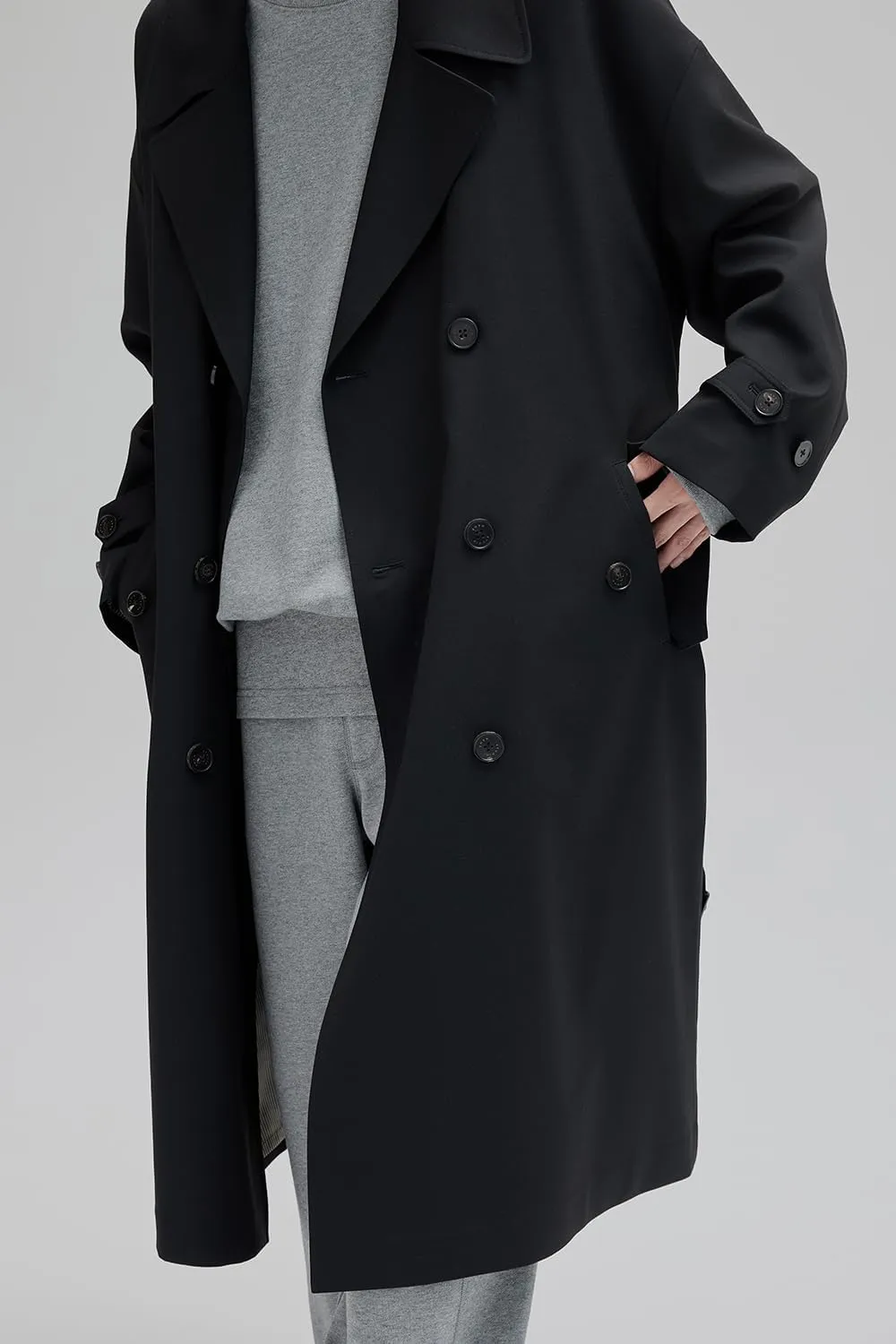 Mens Oversized Long Trench Coat Double Breasted Lapel Windproof Overcoat With Belt