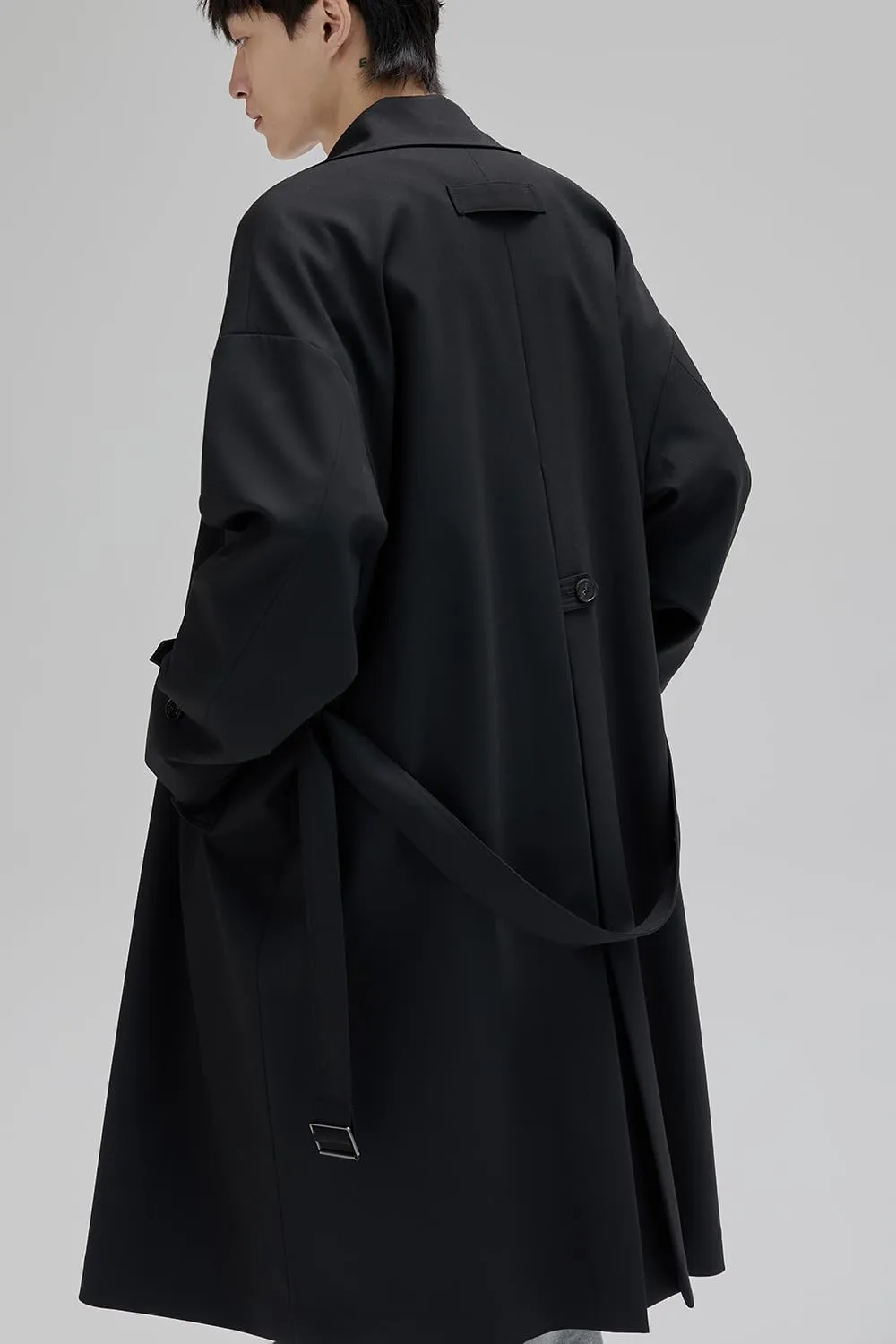 Mens Oversized Long Trench Coat Double Breasted Lapel Windproof Overcoat With Belt