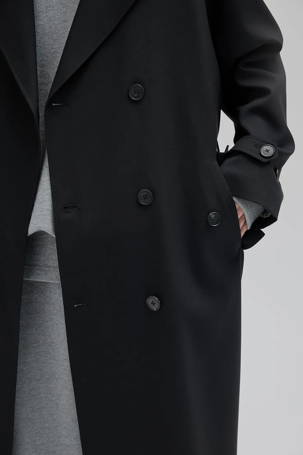 Mens Oversized Long Trench Coat Double Breasted Lapel Windproof Overcoat With Belt