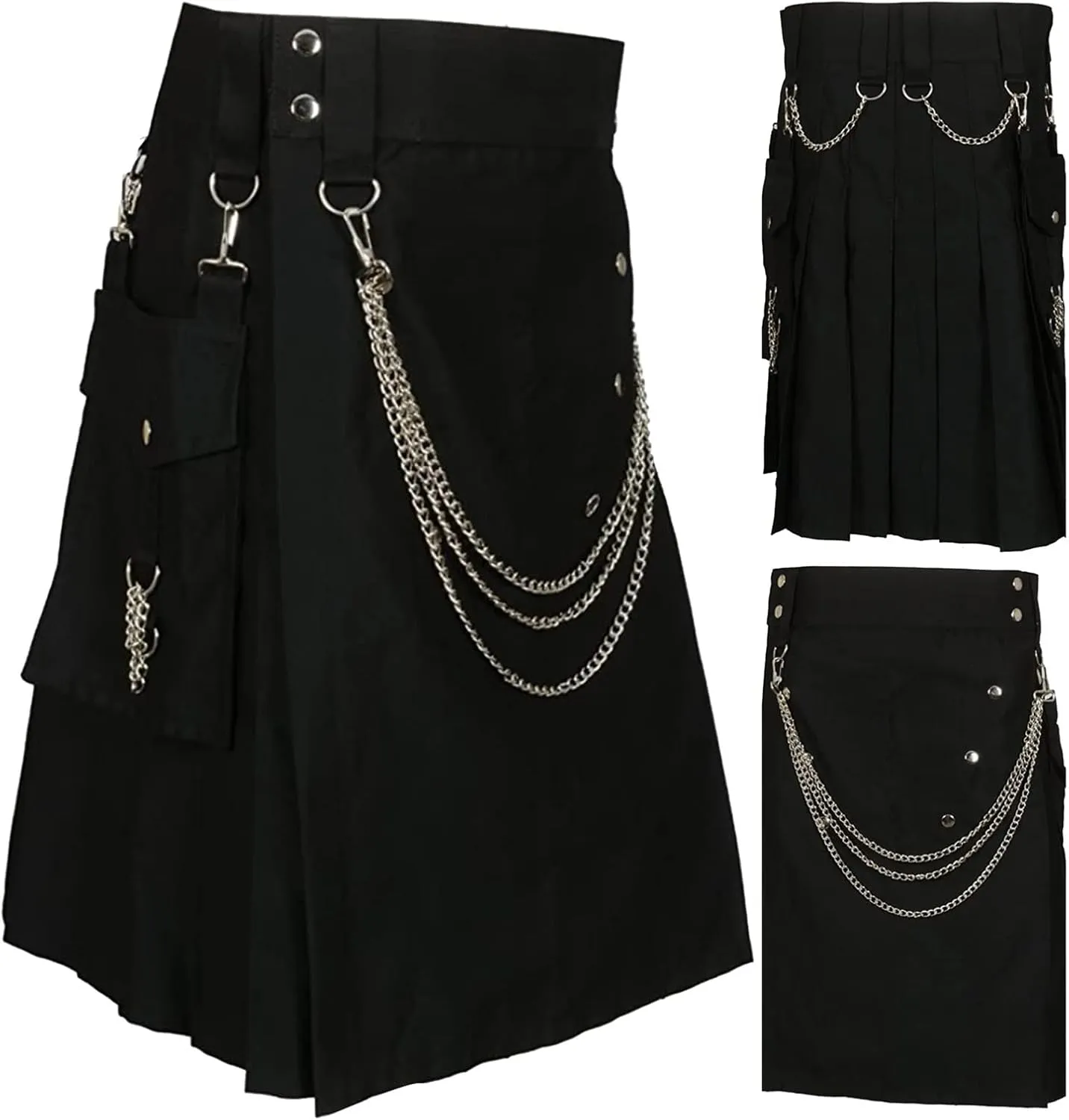 Mens Pleated Skirt Fashion Scottish Style Skirt Zipper Solid Color Pleated Skirt Men's Twill Pants