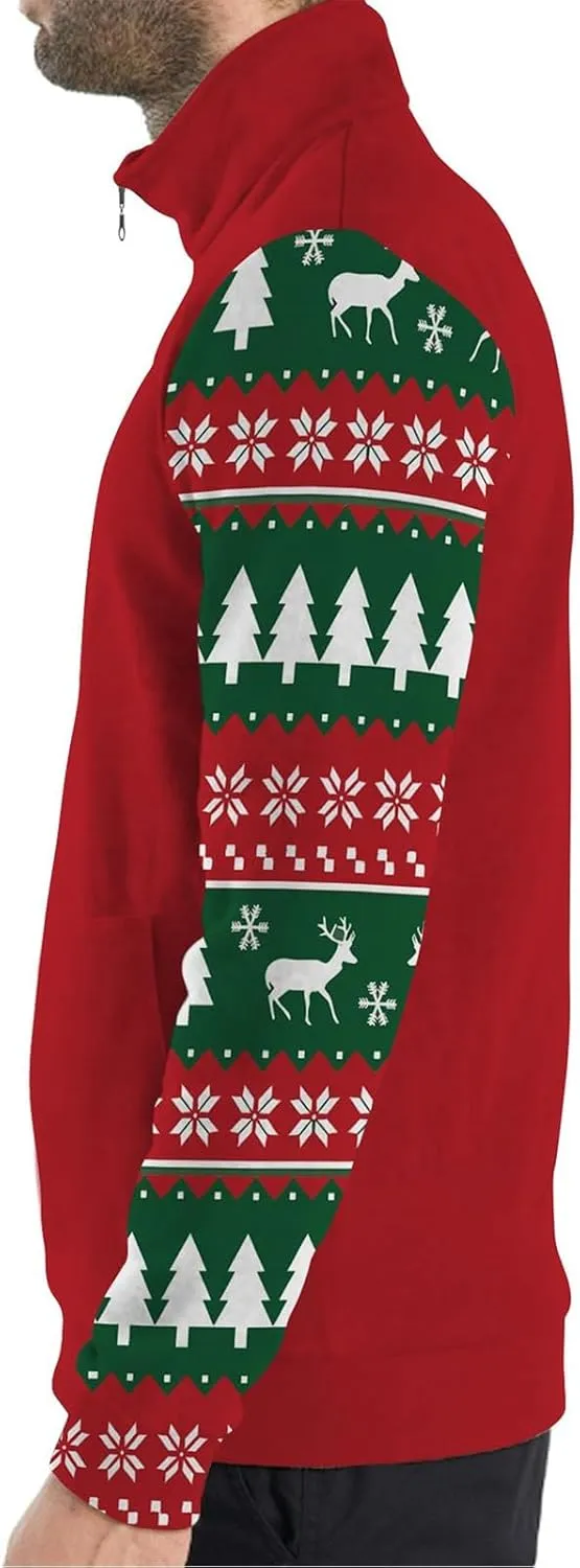 Mens Quarter Zip Pullover Christmas Graphic Sweatshirts Fleece Lined Pullover Sweaters Stand Collar Santa Shirts