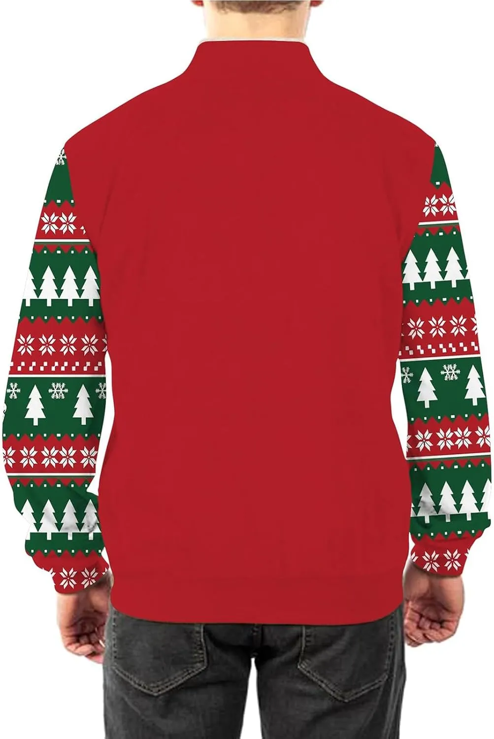 Mens Quarter Zip Pullover Christmas Graphic Sweatshirts Fleece Lined Pullover Sweaters Stand Collar Santa Shirts
