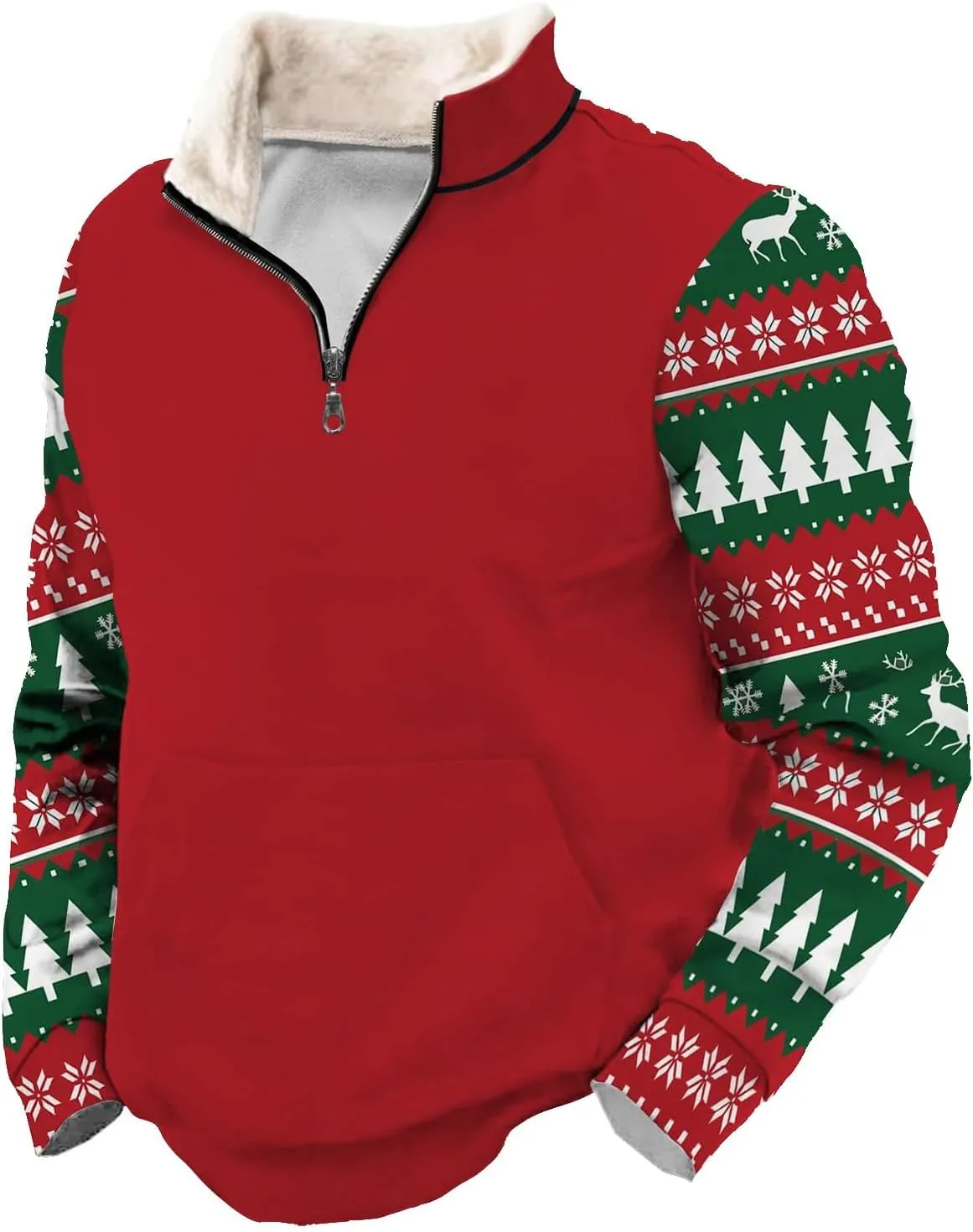 Mens Quarter Zip Pullover Christmas Graphic Sweatshirts Fleece Lined Pullover Sweaters Stand Collar Santa Shirts