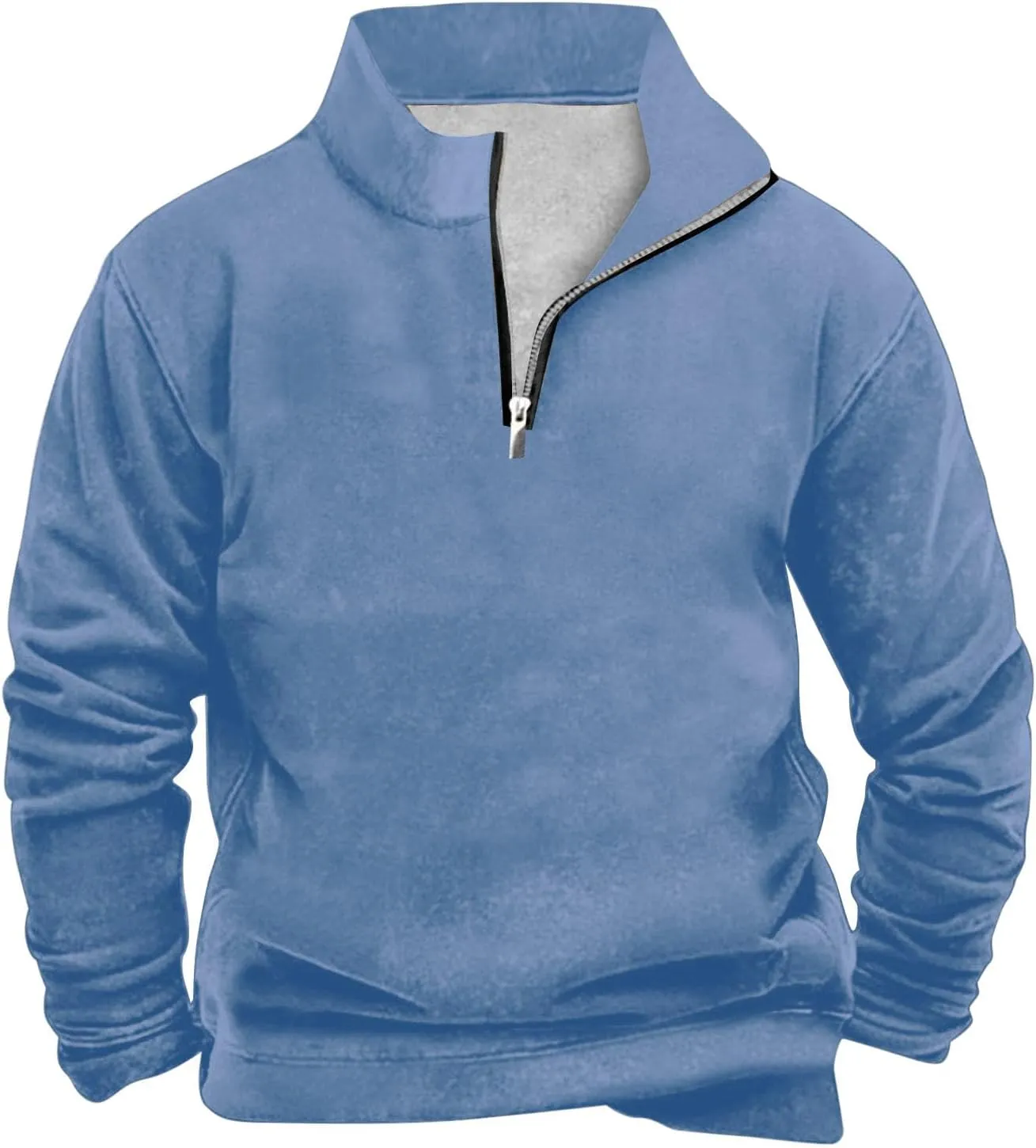 Men's Quarter Zip Pullover Loose Fit Mock Neck Long Sleeve Sweatshirt Solid Casual Lightweight Polo Sweaters