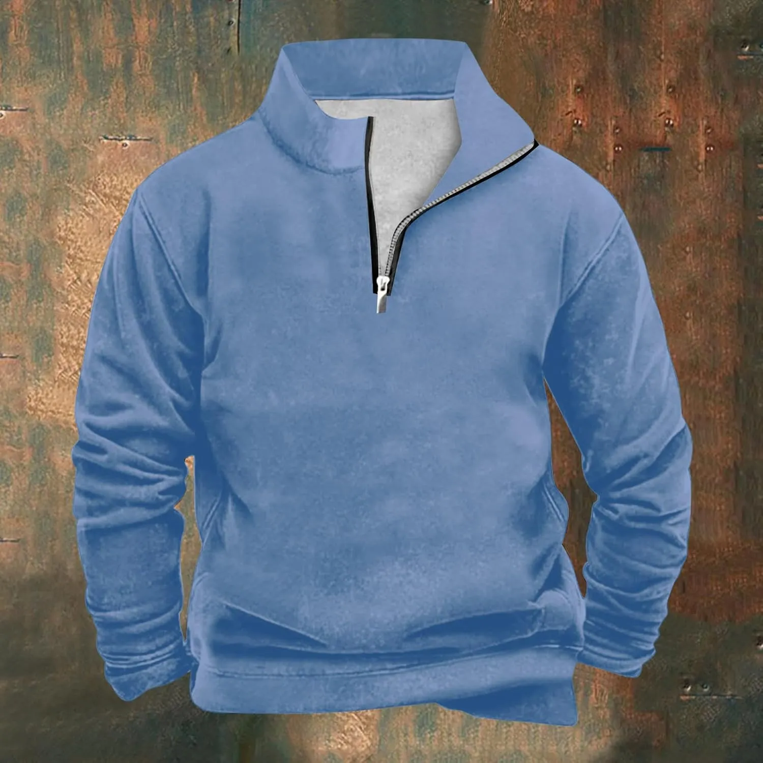 Men's Quarter Zip Pullover Loose Fit Mock Neck Long Sleeve Sweatshirt Solid Casual Lightweight Polo Sweaters