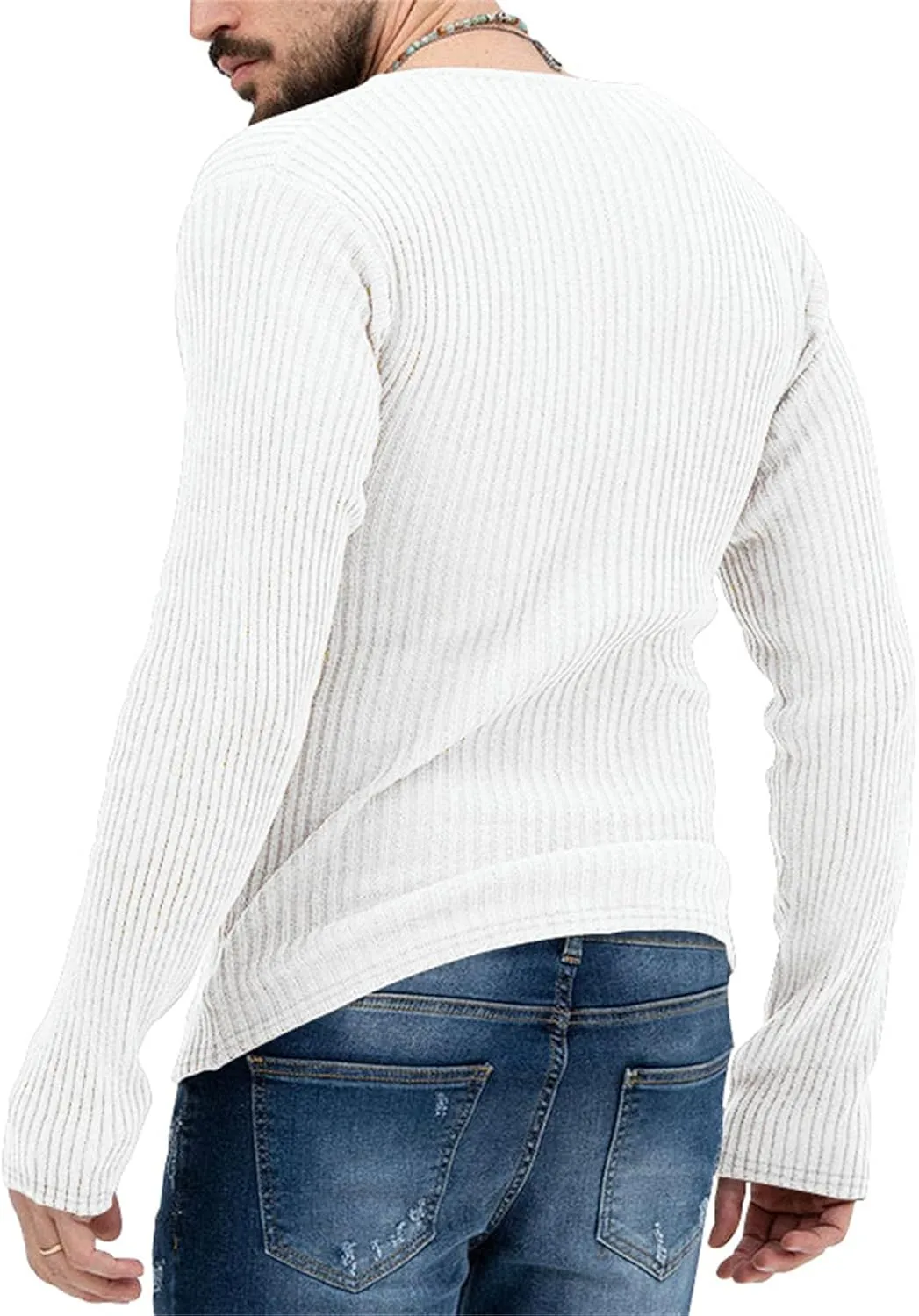 Men's Sexy Deep V Neck Knitted Sweater Slim Fit Lightweight Vintage Pullover Casual Long Sleeve Knitwear Tops