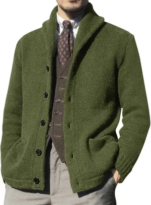 Men's Shawl Collar Cardigan Sweaters Button Down Cable Knitted Loose Fit Winter Outerwear Knitwear