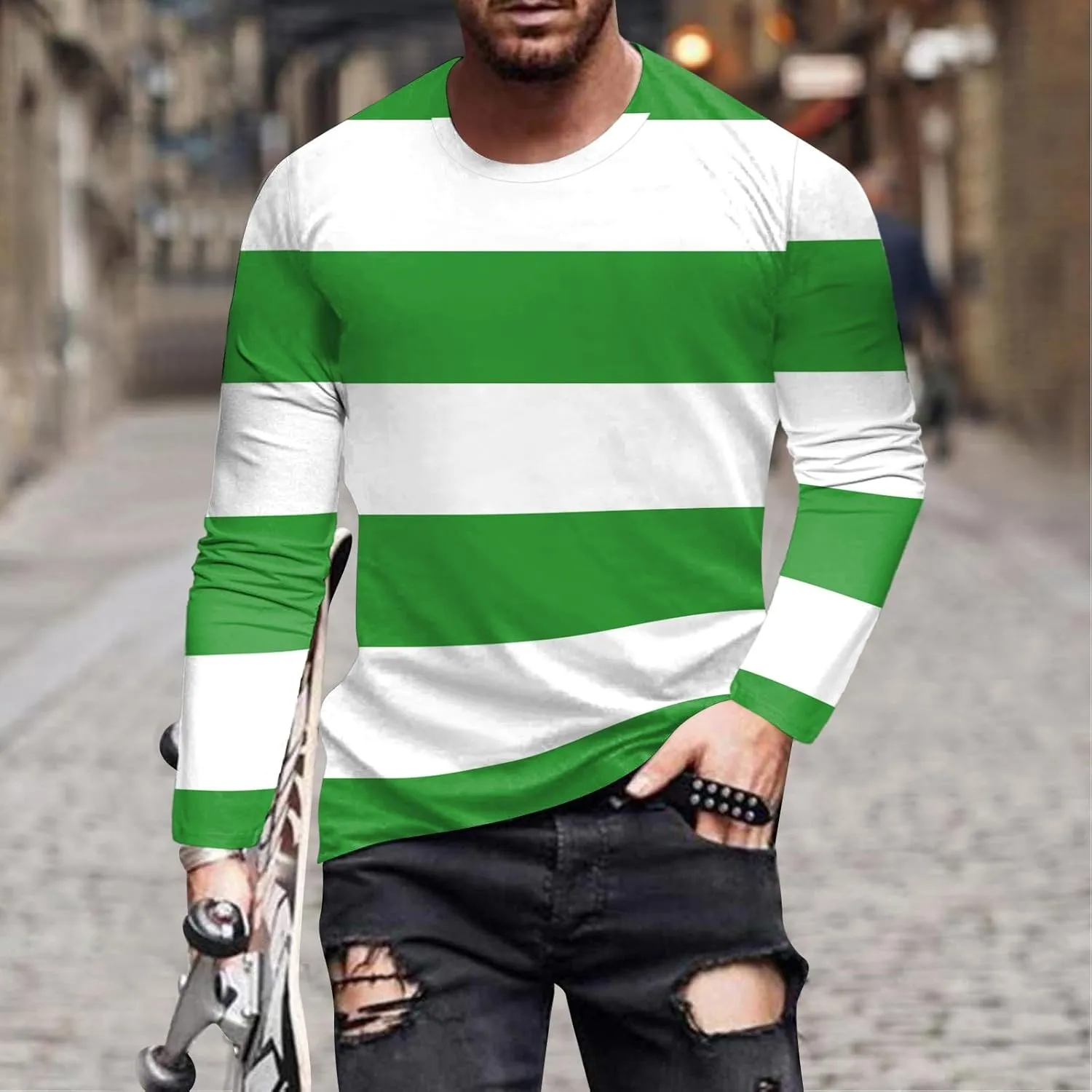 Mens Shirts,Color Block Striped Shirts for men Oversized Fall Long Sleeve Sweatshirt 2024 Fashion Crewneck Pullover Plus Size