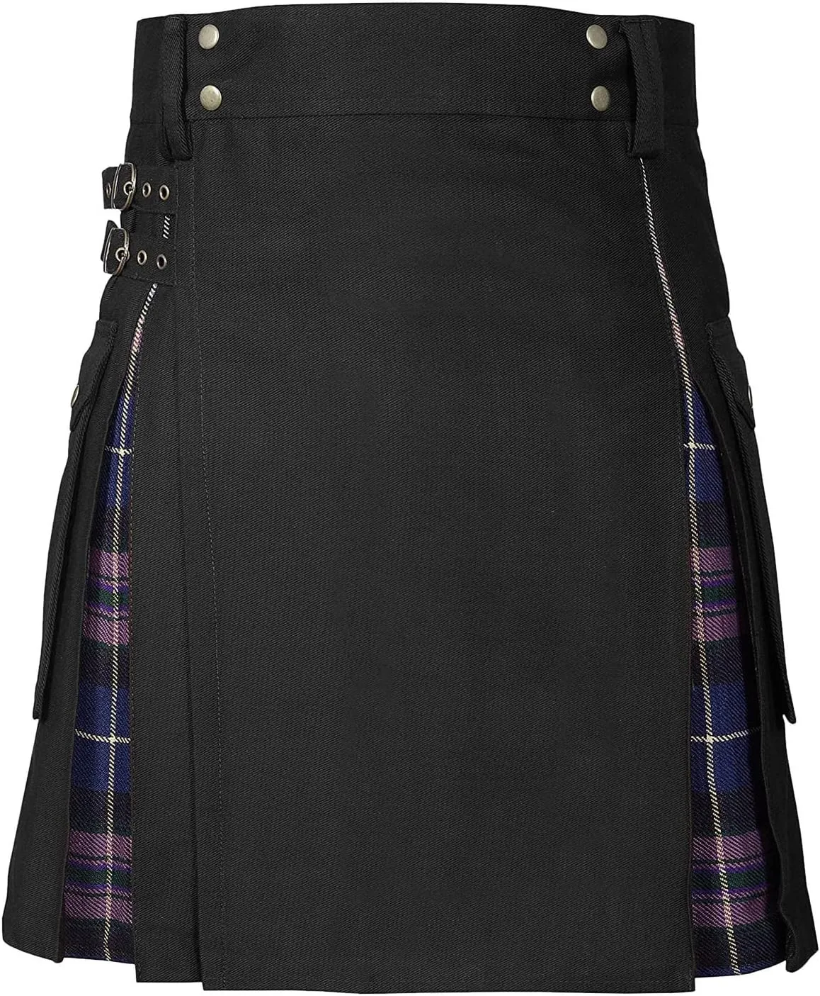 Mens Skirt Fashion Scottish Style Skirt Plaid Contrast Color Pocket Pleated Skirt Comfortable Mens Skirt