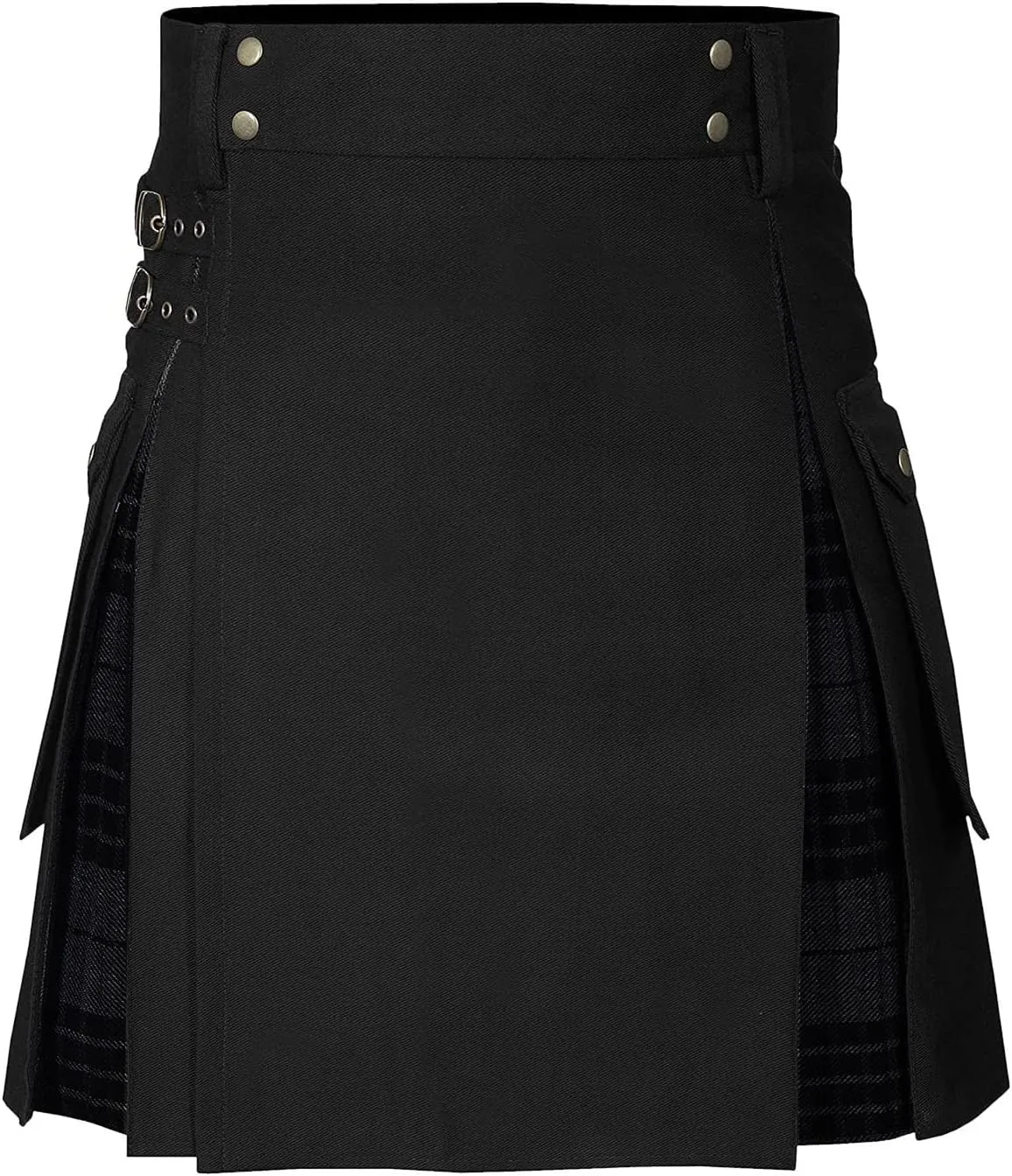 Mens Skirt Fashion Scottish Style Skirt Plaid Contrast Color Pocket Pleated Skirt Comfortable Mens Skirt