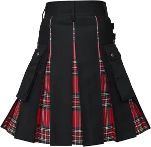Mens Skirt Fashion Scottish Style Skirt Plaid Contrast Color Pocket Pleated Skirt Comfortable Mens Skirt