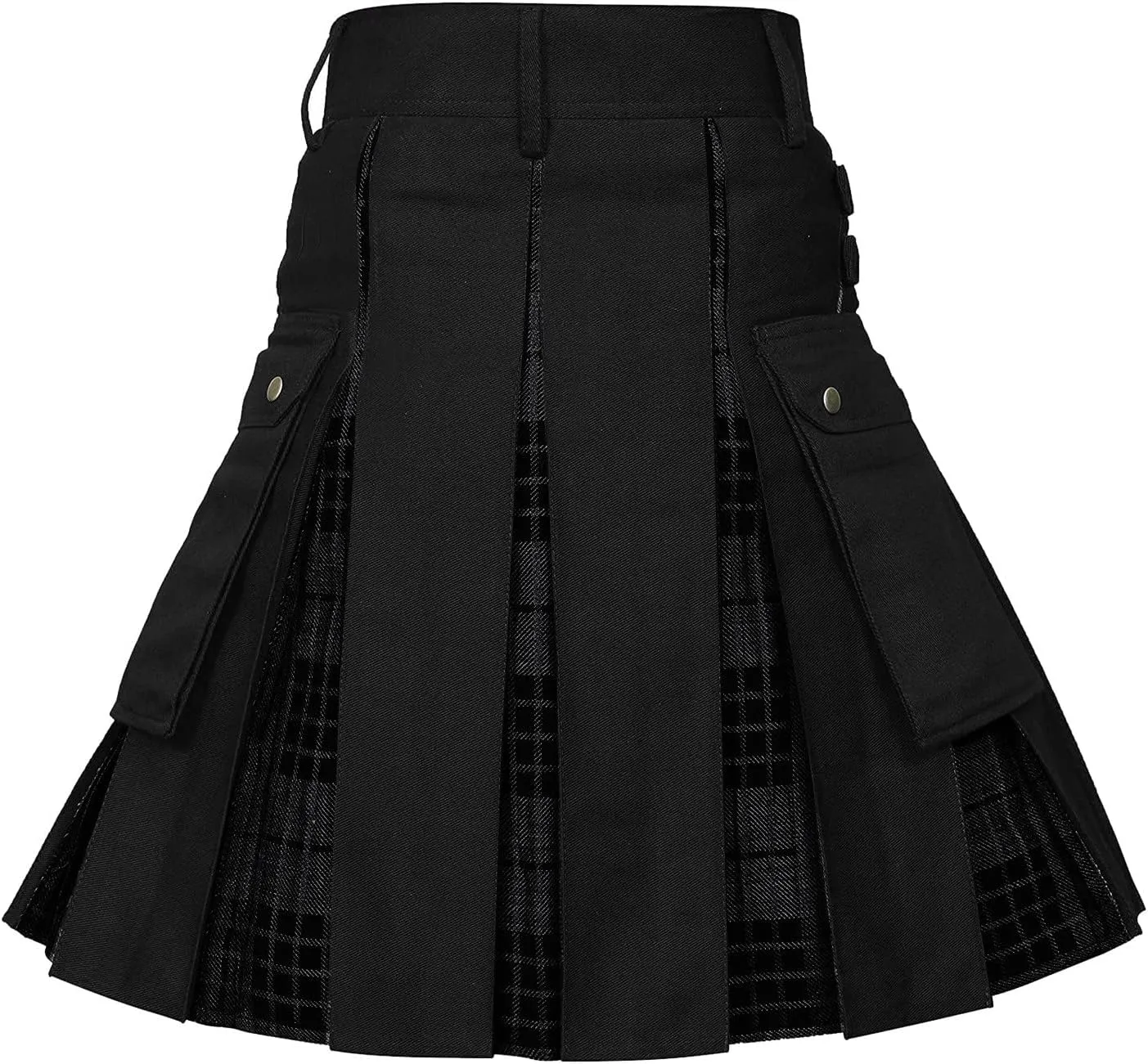 Mens Skirt Fashion Scottish Style Skirt Plaid Contrast Color Pocket Pleated Skirt Comfortable Mens Skirt