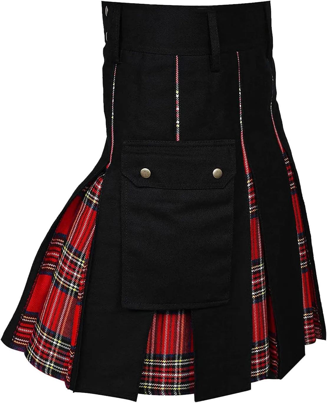 Mens Skirt Fashion Scottish Style Skirt Plaid Contrast Color Pocket Pleated Skirt Comfortable Mens Skirt