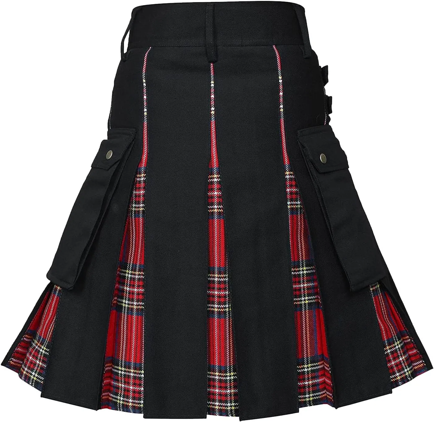 Mens Skirt Fashion Scottish Style Skirt Plaid Contrast Color Pocket Pleated Skirt Comfortable Mens Skirt