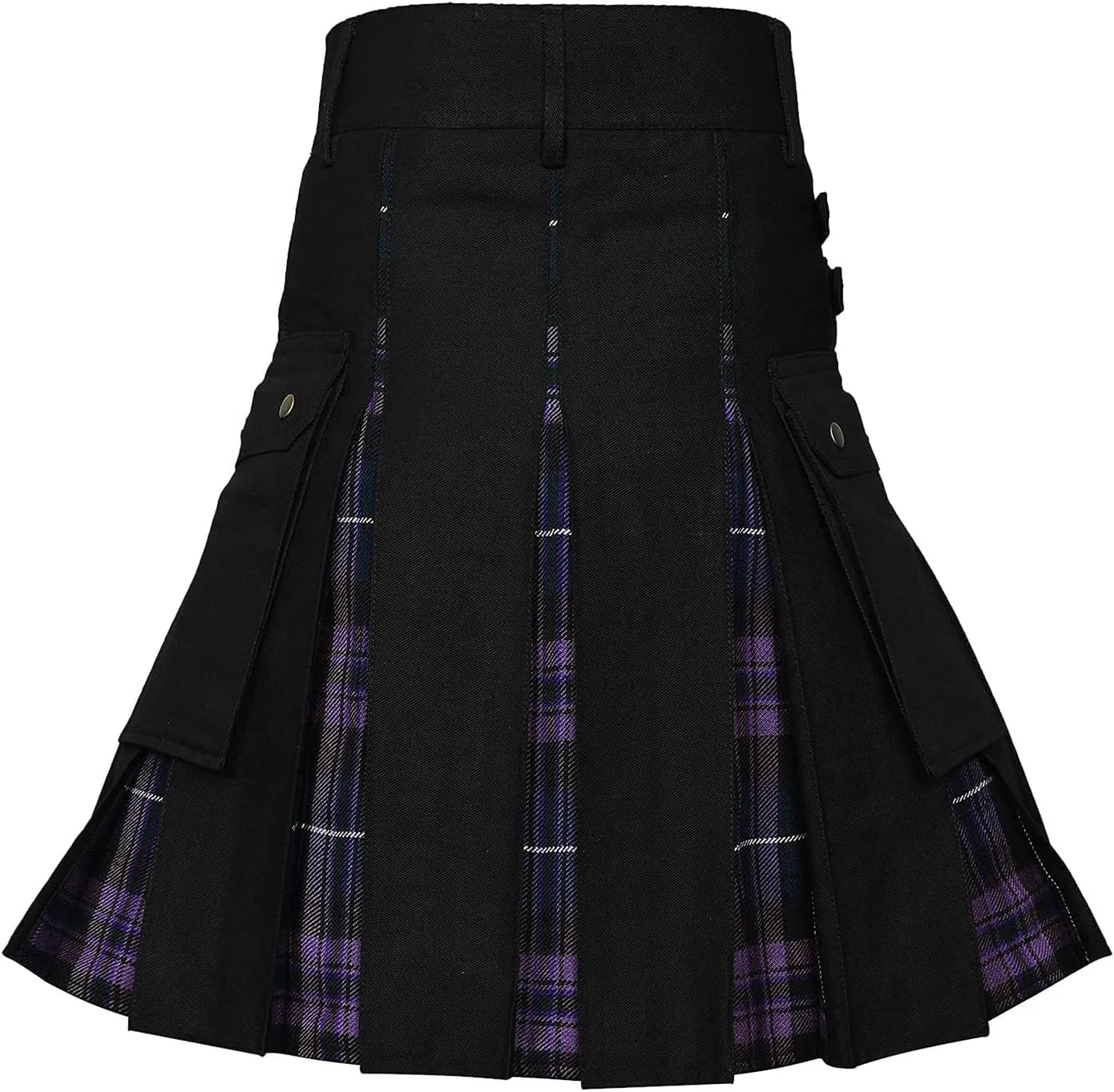 Mens Skirt Fashion Scottish Style Skirt Plaid Contrast Color Pocket Pleated Skirt Comfortable Mens Skirt