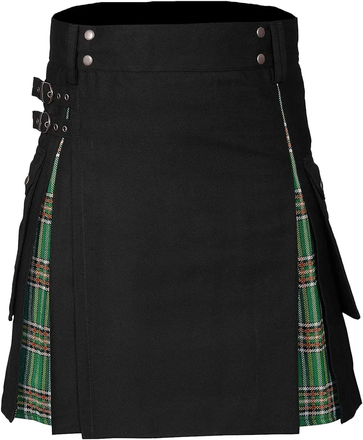 Mens Skirt Fashion Scottish Style Skirt Plaid Contrast Color Pocket Pleated Skirt Comfortable Mens Skirt
