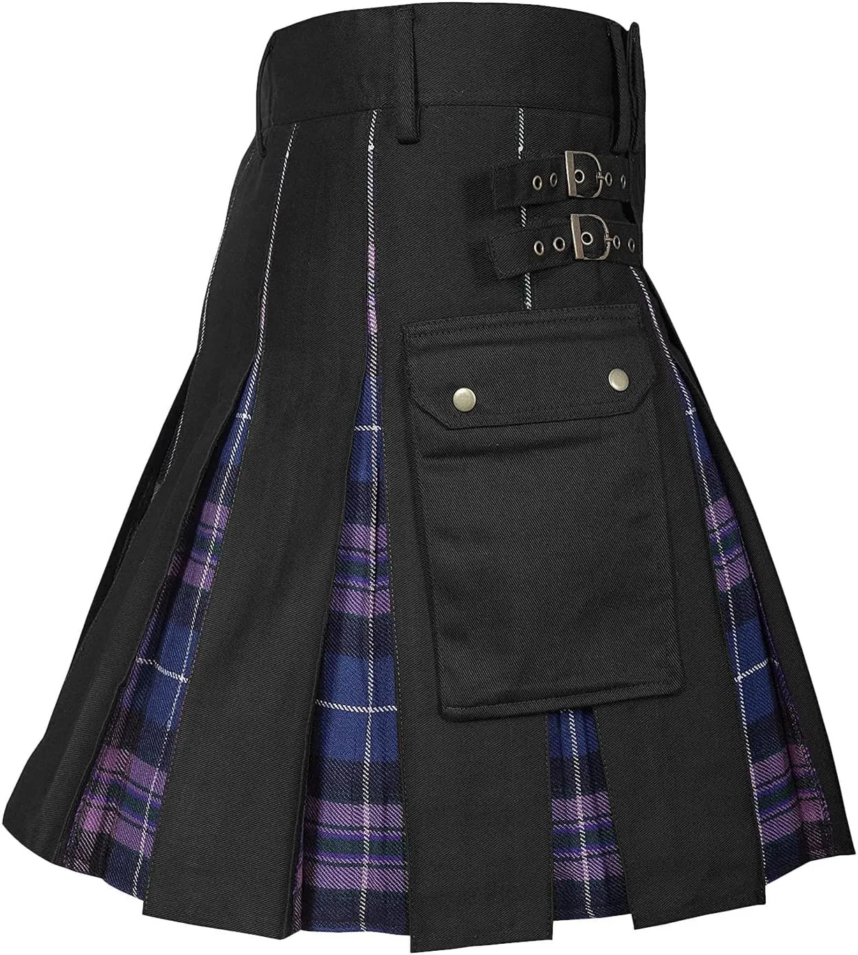 Mens Skirt Fashion Scottish Style Skirt Plaid Contrast Color Pocket Pleated Skirt Comfortable Mens Skirt