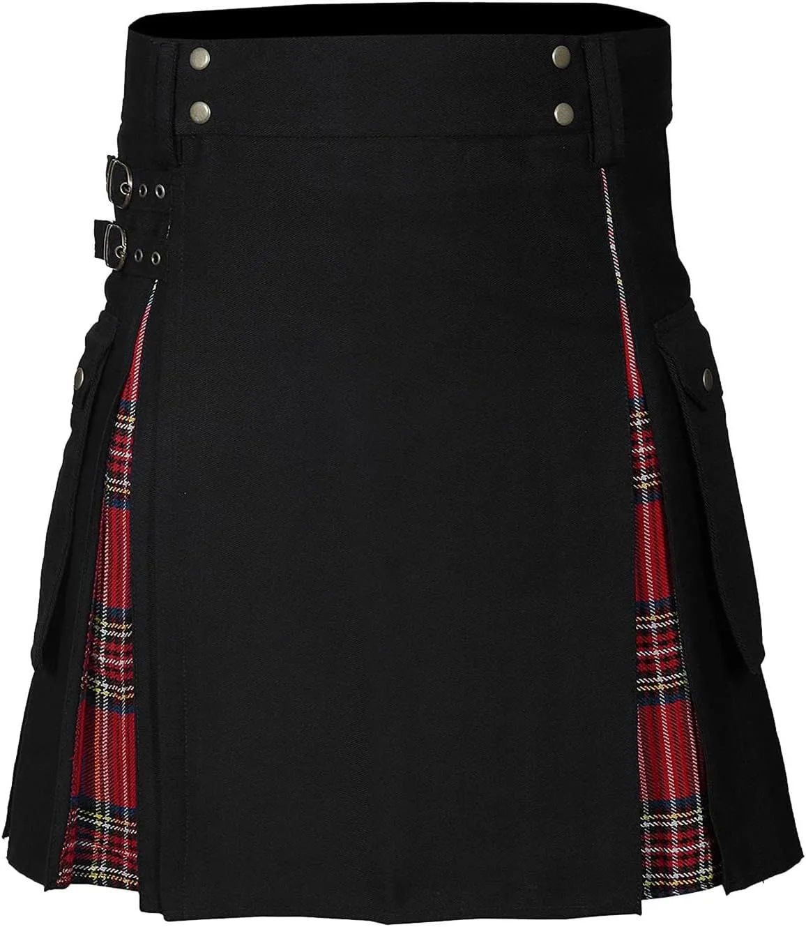 Mens Skirt Fashion Scottish Style Skirt Plaid Contrast Color Pocket Pleated Skirt Comfortable Mens Skirt