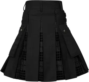 Mens Skirt Fashion Scottish Style Skirt Plaid Contrast Color Pocket Pleated Skirt Comfortable Mens Skirt