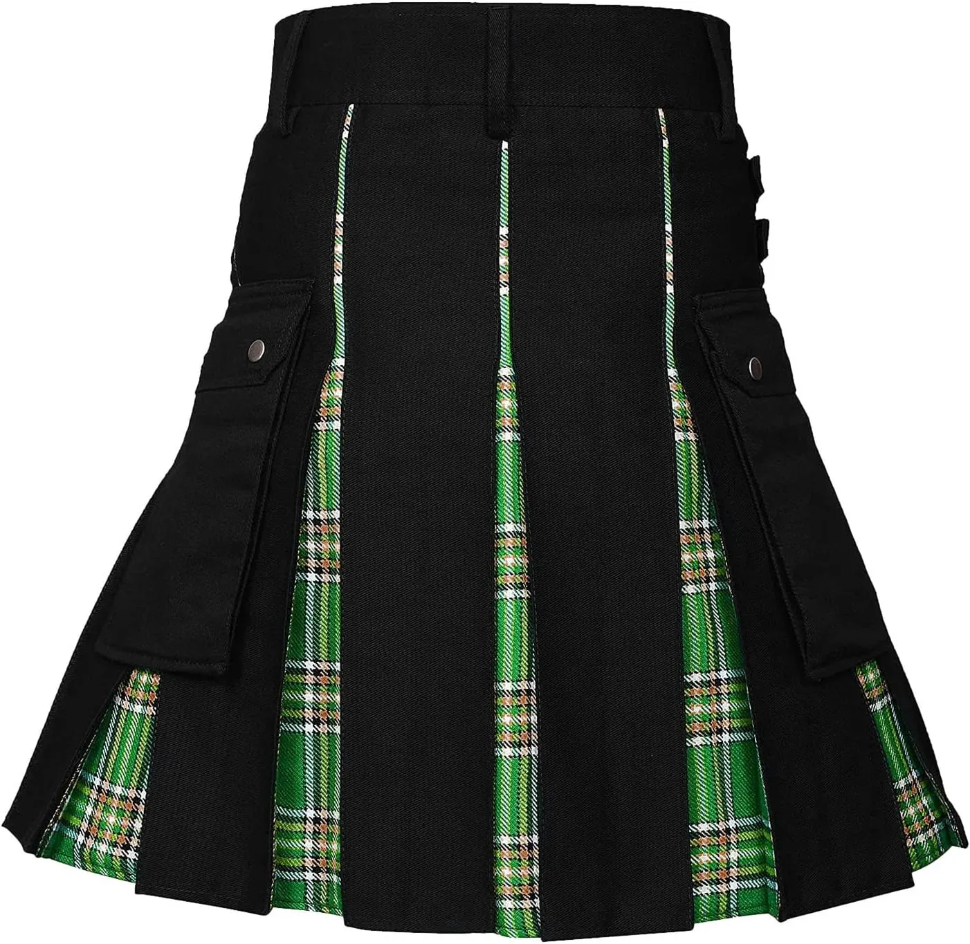 Mens Skirt Fashion Scottish Style Skirt Plaid Contrast Color Pocket Pleated Skirt Comfortable Mens Skirt