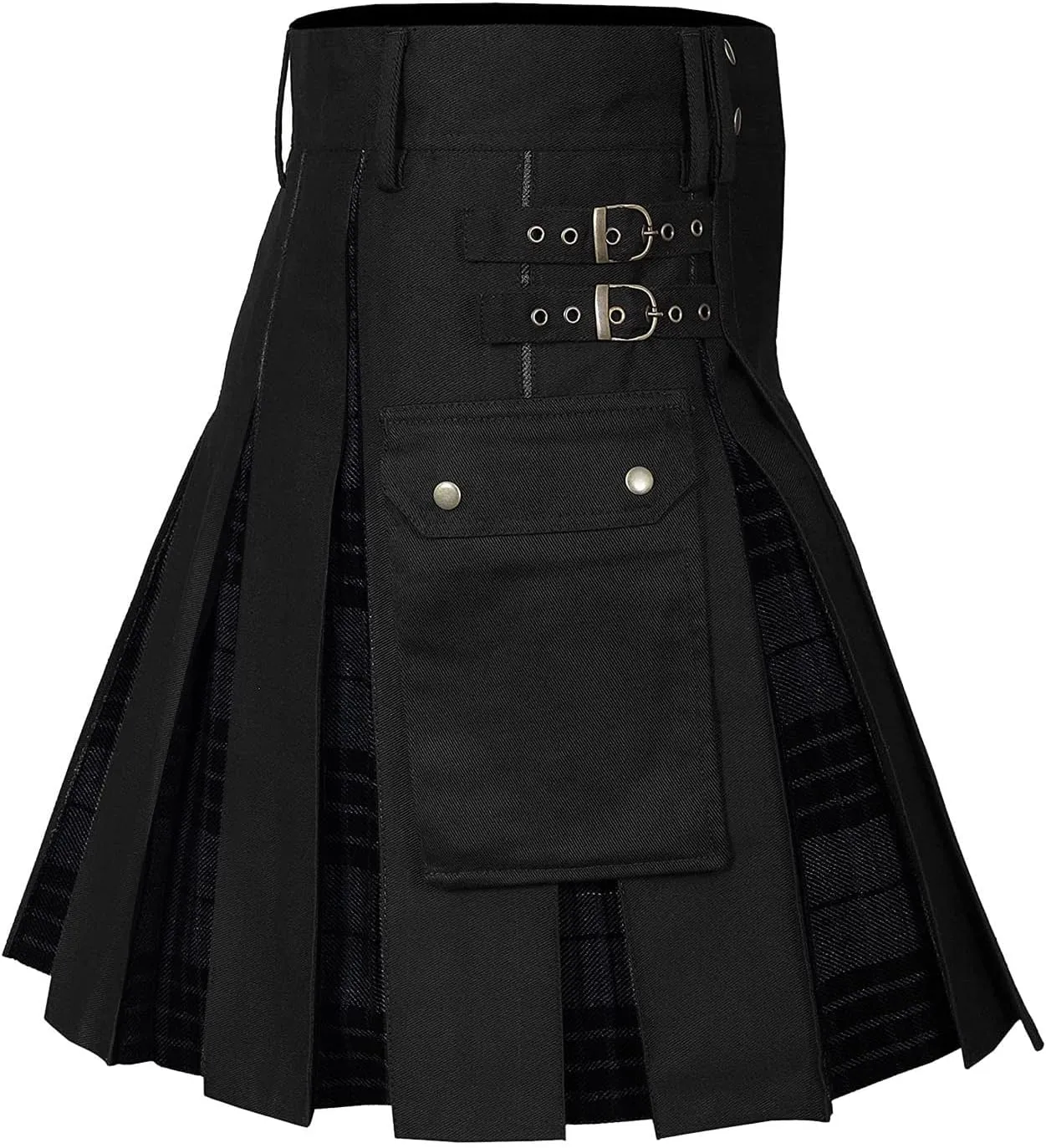 Mens Skirt Fashion Scottish Style Skirt Plaid Contrast Color Pocket Pleated Skirt Comfortable Mens Skirt