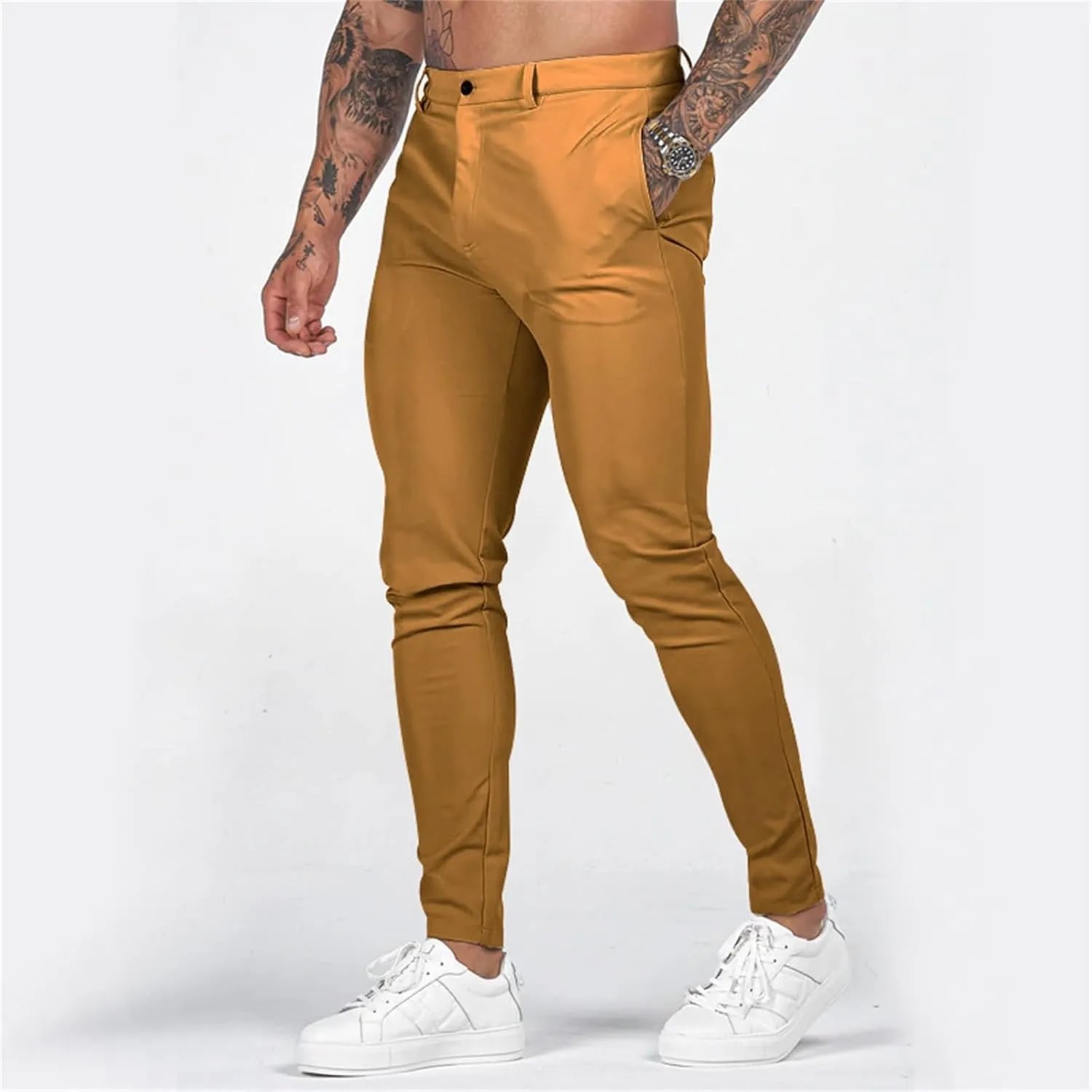 Mens Slim Fit Chino Pants Stretch Lightweight Business Suit Dress Pants Casual Wrinkle Free Quick Dry Work Trousers