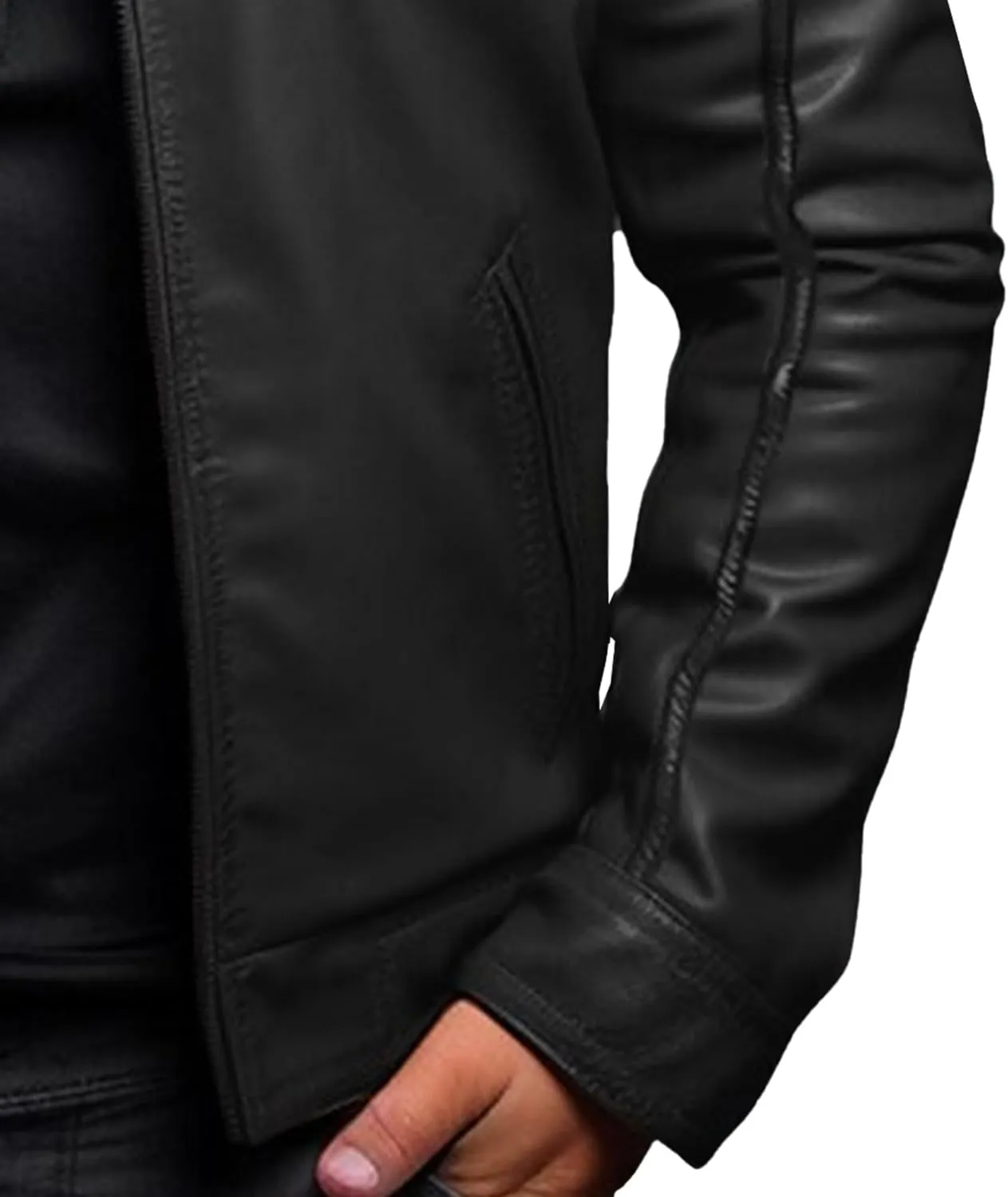 Men's Stand Collar Faux Leather Jacket Casual Zip Up Leather Motorcycle Jacket Solid Color Slim Punk Biker Outwear