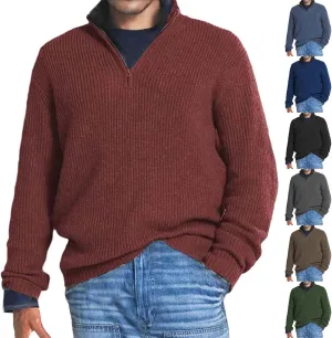Mens Sweater Quarter Zip Pullover Cable Knit Sweater Long Sleeve Mock Turtleneck for Men Business Casual Sweater
