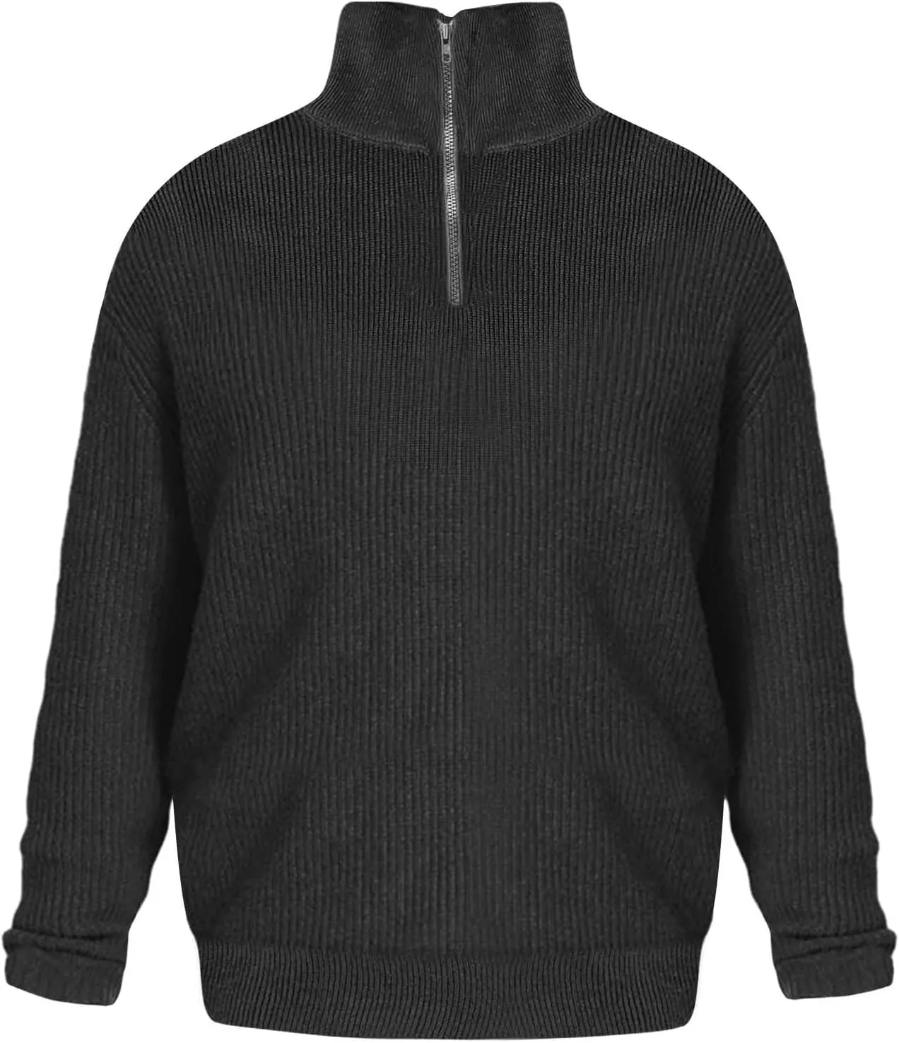 Mens Sweater Quarter Zip Pullover Cable Knit Sweater Long Sleeve Mock Turtleneck for Men Business Casual Sweater