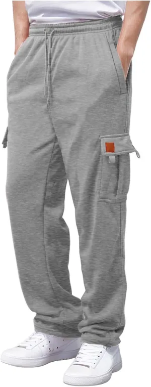 Mens Sweatpants Drawstring Elastic Waist Wide Leg Pant Loose Fit Baggy Pants Hiking Hunting Work Trousers