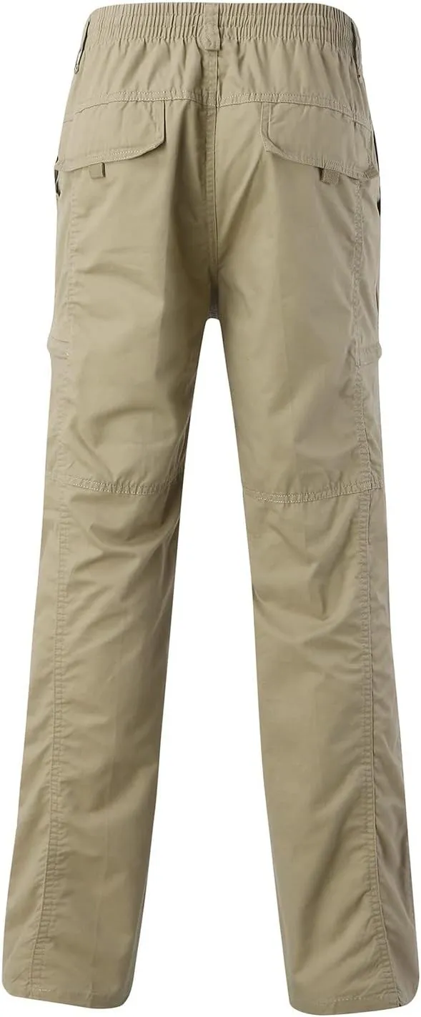 Mens Sweatpants Zipper Fly Cotton Casual Cargo Work Pants Relaxed Fit Baggy Travel Hiking Trouser Multi Pockets