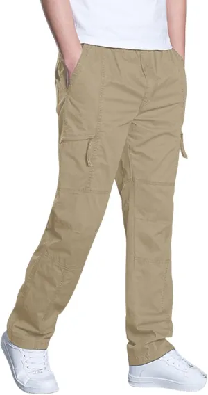 Mens Sweatpants Zipper Fly Cotton Casual Cargo Work Pants Relaxed Fit Baggy Travel Hiking Trouser Multi Pockets