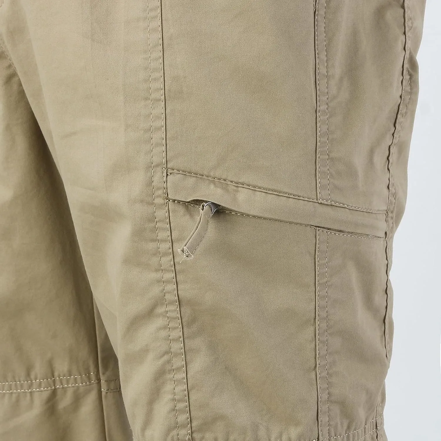 Mens Sweatpants Zipper Fly Cotton Casual Cargo Work Pants Relaxed Fit Baggy Travel Hiking Trouser Multi Pockets