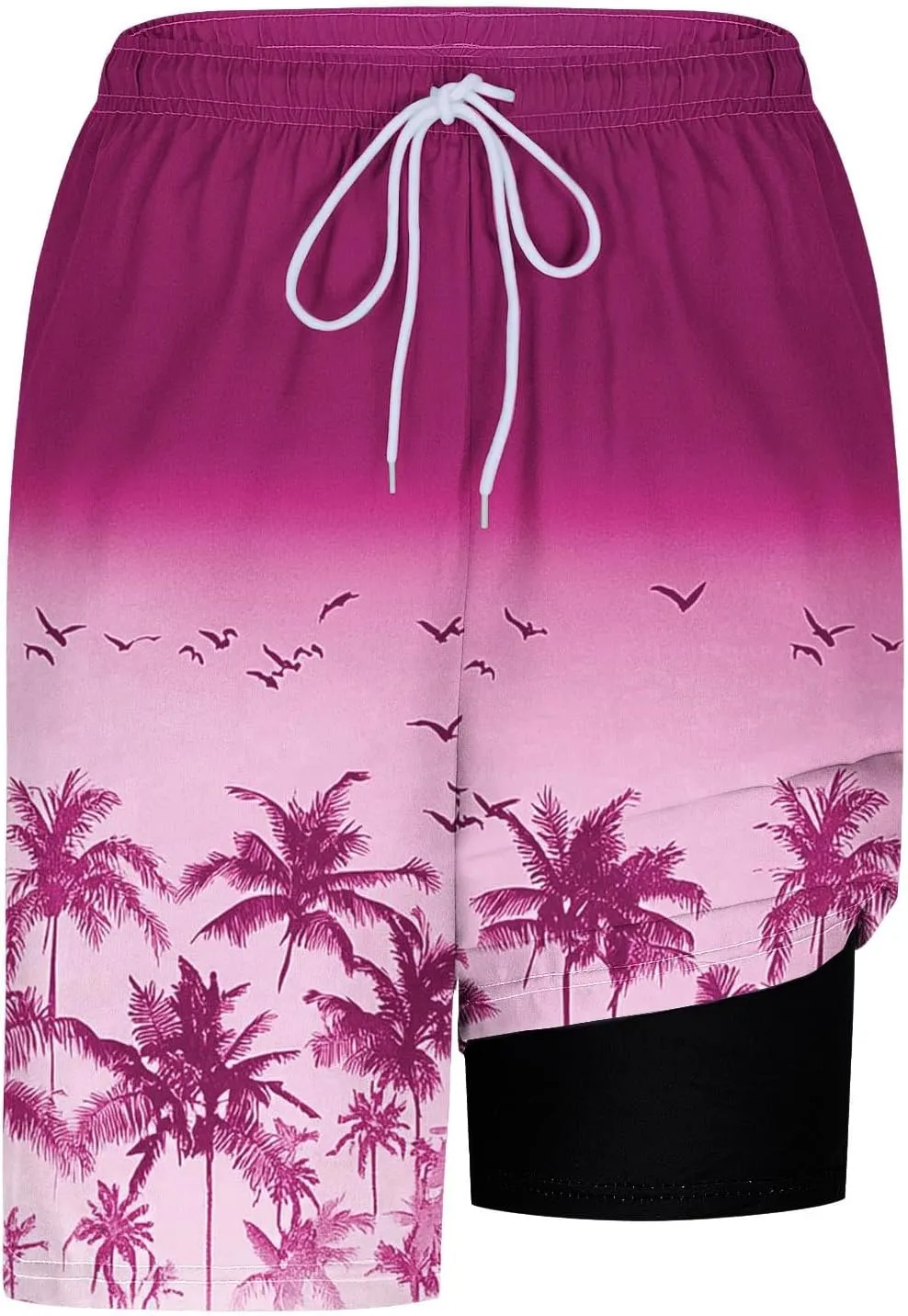 Men's Swim Trunks with Compression Liner 7 Inch Inseam Board Shorts 2 in 1 Quick-Dry Bathing Suits Hawaii Beach Shorts