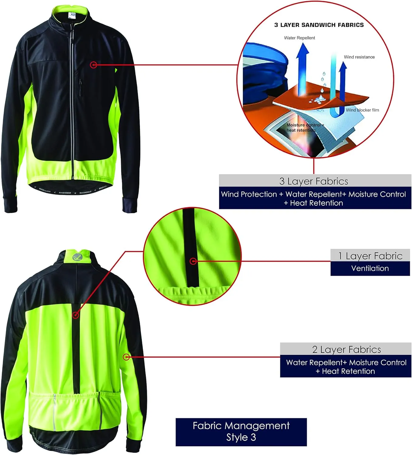 Men's Thermal Cycling Jacket Long Sleeve Snow Water Reflective Windproof Firewall Winter Biking Jacket