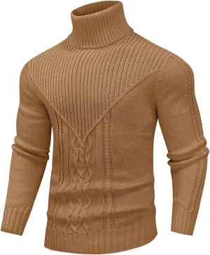Men's Turtleneck Sweater Cable Knitted Pullover Sweater